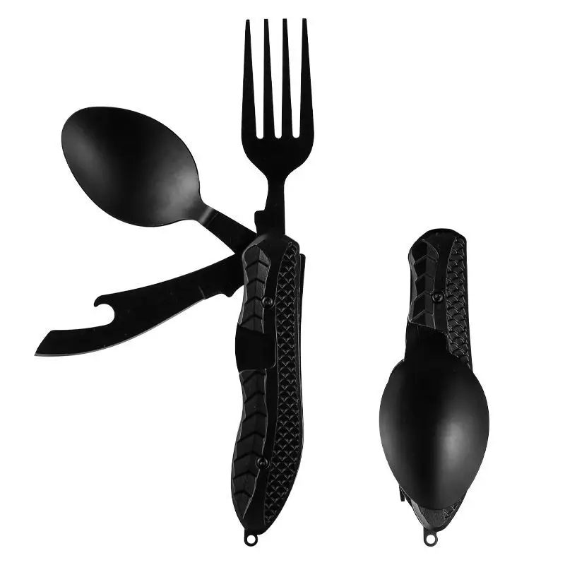 Outdoor Portable Multifunctional Combination Knife, Fork Spoon, Folding Outdoor Tableware, Stainless Steel Fruit Knife