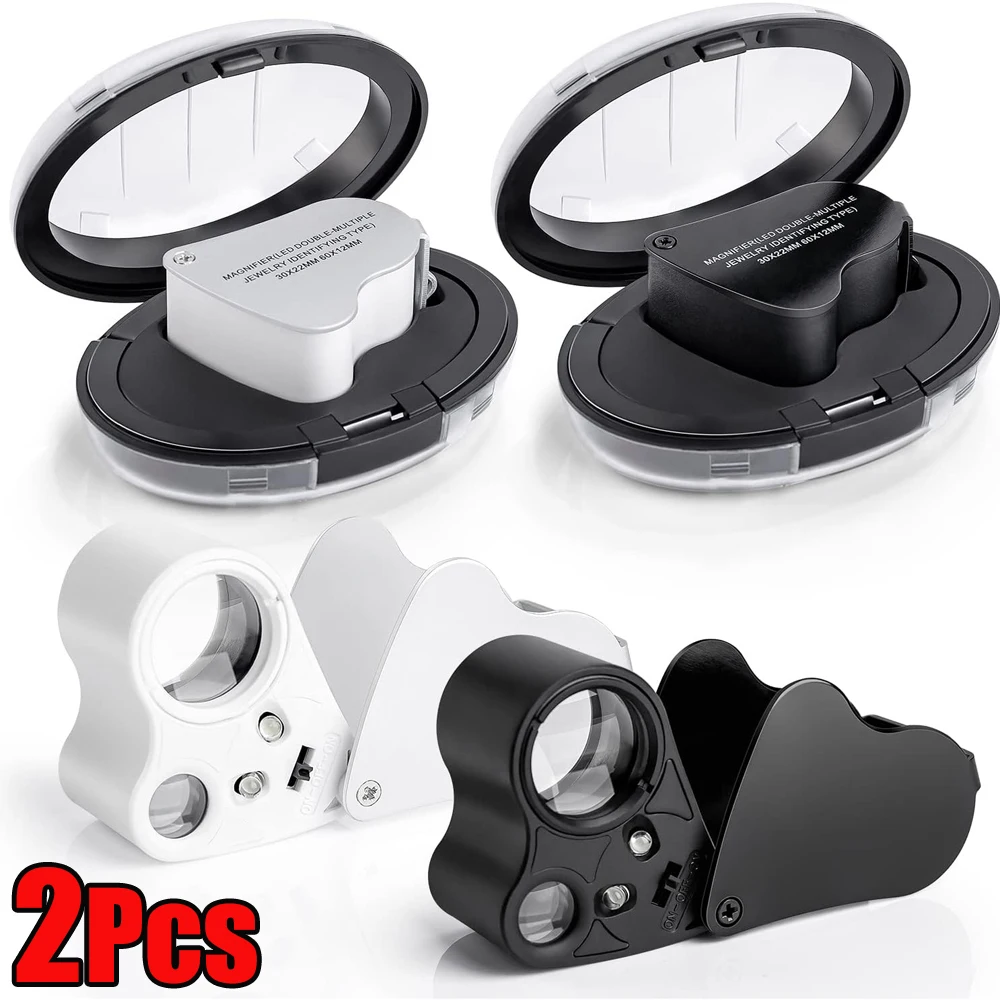 30X 60X Illuminated Jewelers Loupe LED Light Foldable Magnifier For Gems Jewelry Magnifying Glass for Coins Stamps Watch Repairs
