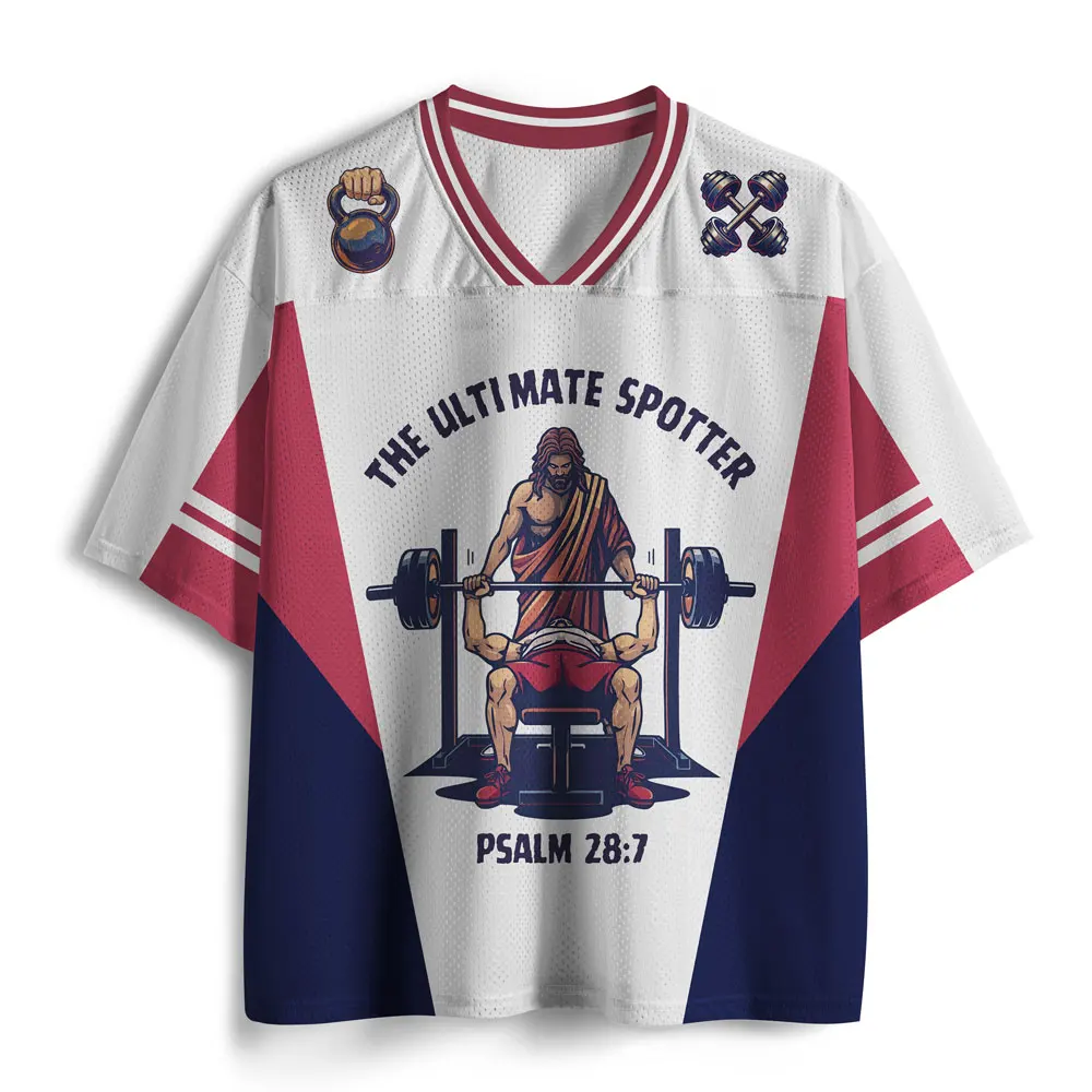 Nouveau T-shirt en maille à col en V 2026 – Imprimé « Témoignage Psaume 28:7 » et « Puissance de Jésus » – Respirant pour adultes et enfants