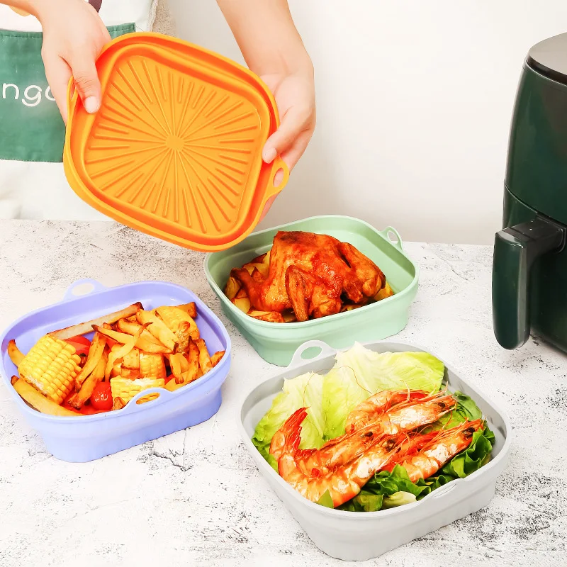 Foldable Air Fryer Silicone Liners Reusable Silicone Air Fryer Basket Food Safe Non Stick Air-Fryer Bakewa Kitchen Accessorie