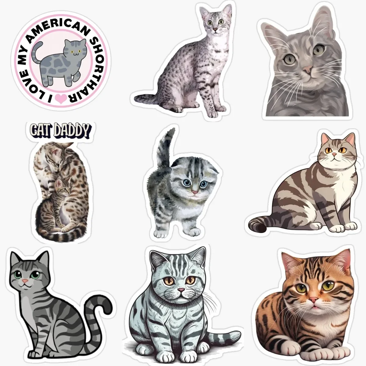 

Cute Cat American Shorthair Pets Creative PVC Stickers for Decorate Window Fridge Table Car Van Wall Van Decal Accessories