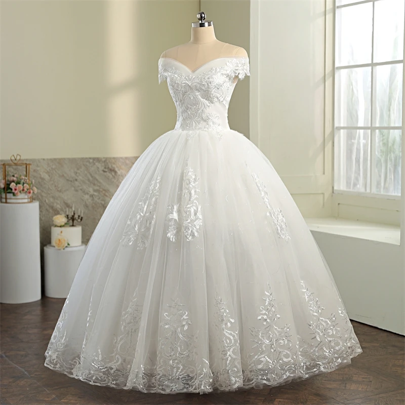 Long Appliques Boat Neck Sweetheart Wedding Dresses Plus Size Vestido De Noiva 2023 New Off Shoulder Bride Gown Robe De Mariee