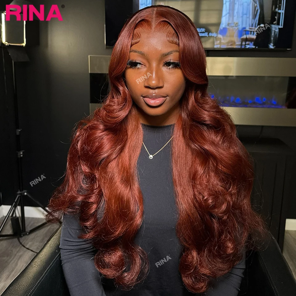 Orange Brown Colored Body Wave Human Hair Wig Pre-Plucked 13x6 13x4 Lace Frontal Human Hair Wigs Ginger Orange Color Human Hair