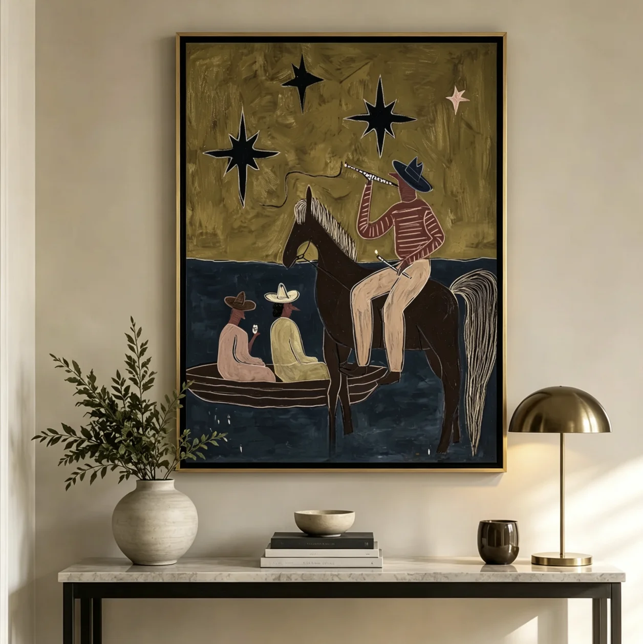 Wall Art Canvas Prints Posters Decor Retro Cowboy Starry Night Horse Boat Painting For Living Room Bedroom Home Wall Decoration
