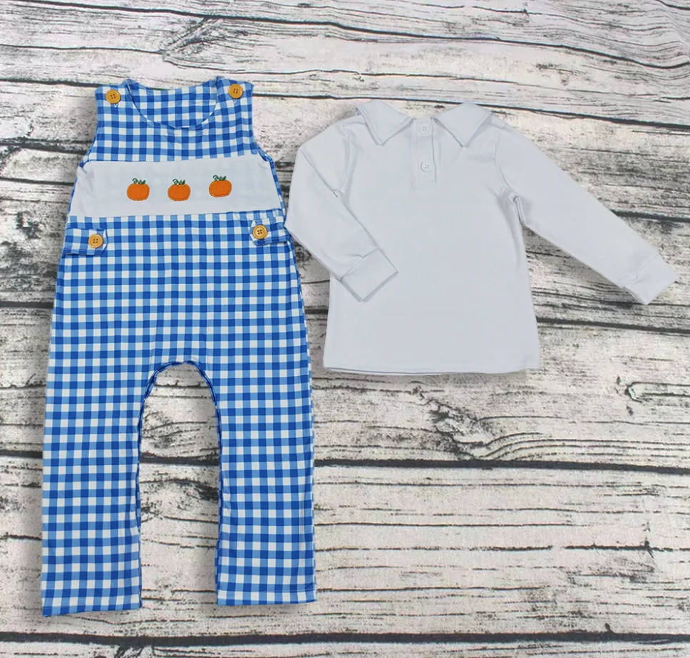 

9,2 комплект на День Благодарения для мальчиков, юбка с длинными рукавами, наряд для детей, комбинезон в клетку с вышивкой тыквы, одежда