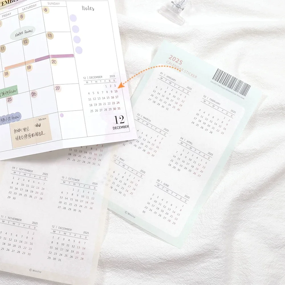 MINKYS 2026 12 Month 2pcs/Pack Calendar Sticker Set Decorative Calendar Mark Lable Back To School Stationery Supplies