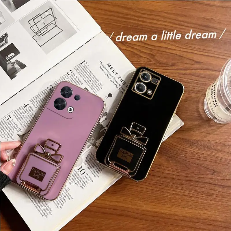 Luxury Perfume Plating Phone Holder Case For Oppo Reno 7 8 9 Pro Plus 8T 4G 5G 5F 2Z 2F 7SE 5 Lite 6Z 4Z 5G Reno 2 3 Stand Cover