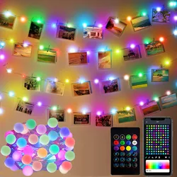 Controle remoto LED String RGB Bola Fairy Lights, Guirlanda USB para jardim ao ar livre, Ano Novo, Natal, Decoração de Casamento, Bluetooth