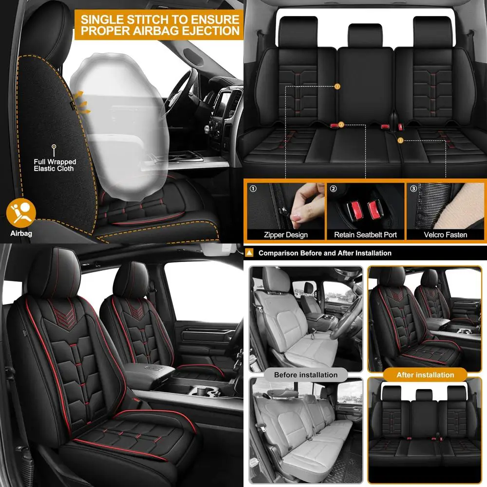 

Универсальные чехлы для сидений Dodge RAM 1500 2500 3500 (2002-2026), Crew Quad Regular Cab, 5-местные, в стиле Redline Flat Bench