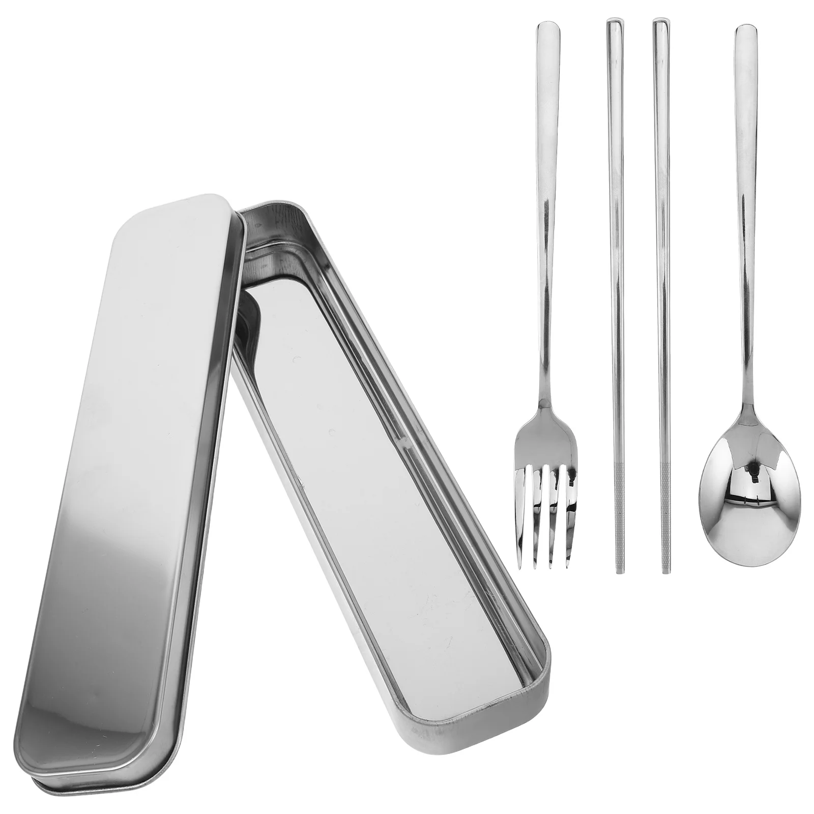 

1Set Compact Stainless Steel Chopsticks and Spoon Set for Students Office Workers Trips with Storage Box Chopstick Box