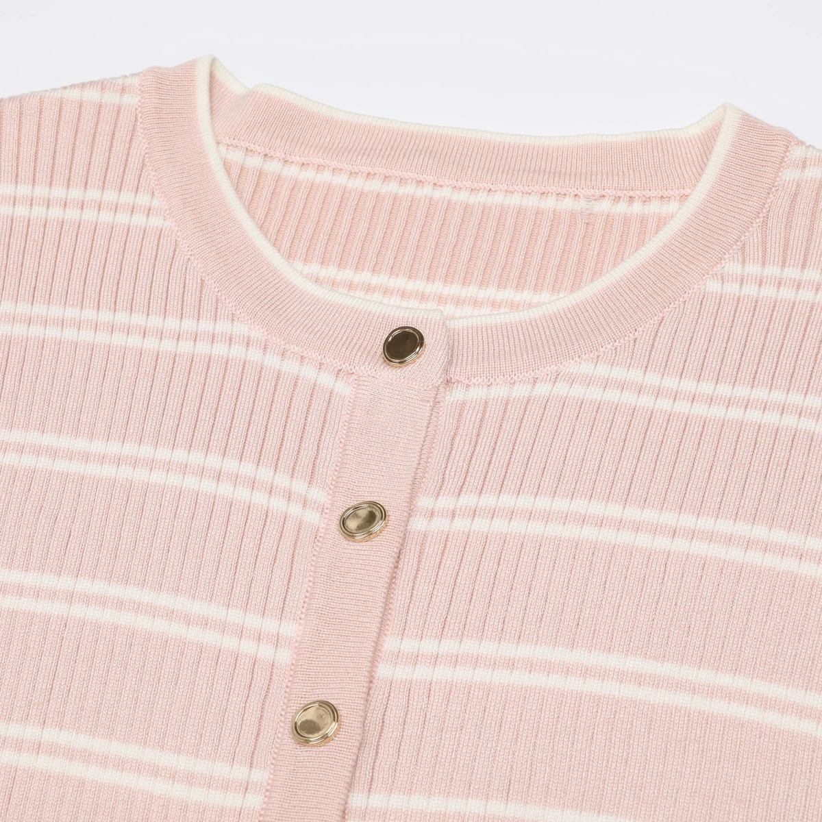 26276 High-Quality Summer And Autumn New Fashionable Women's Striped Round Neck Long Sleeved Cardigan+Lotus Leaf Skirt Set