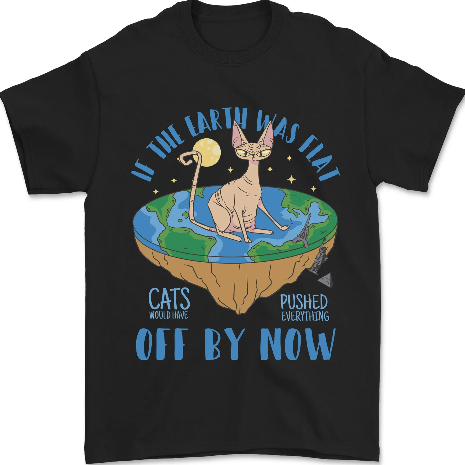 

If the Earth Was Flat Funny Cats Society Mens T-Shirt 100% Cotton