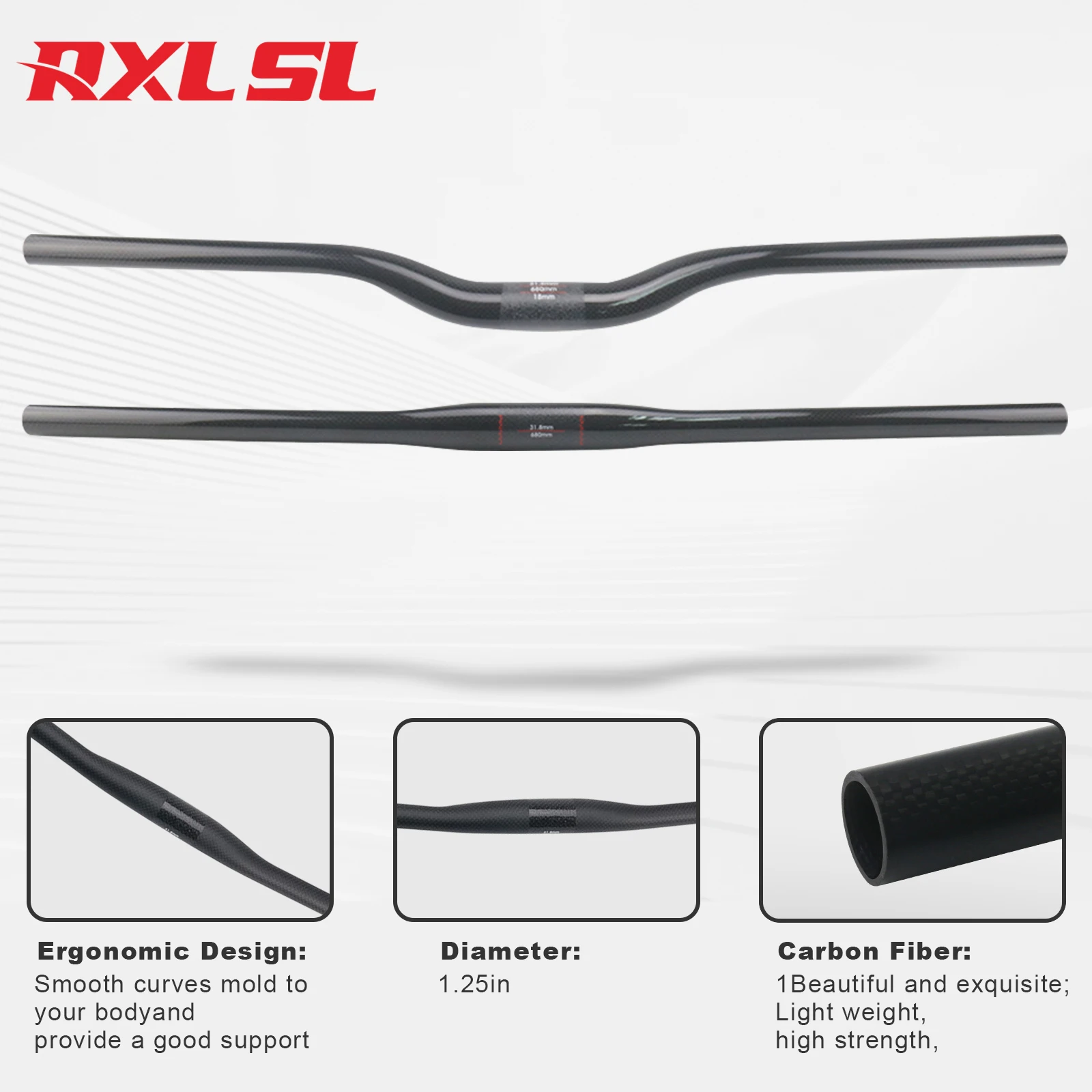 

RXL SL Карбоновый руль для горного велосипеда, прямой плоский/стойкий руль, руль для горного велосипеда 31,8 мм, 600-760 мм, без логотипа, 3K, матовый