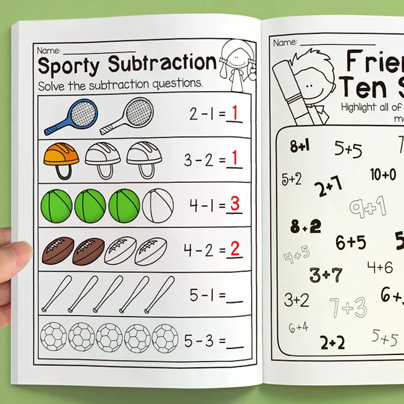 32-Page Interactive Math Learning Workbook With Addition & Subtraction Worksheets, Crossword Puzzles, Colorful Math Activities