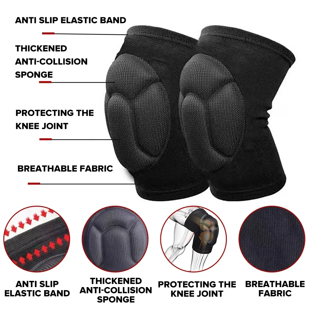 1Pair Thickened Protection Sports Kneepad Elastic Knee Pads Support Fitness Gear Basketball Volleyball Brace Protector Unisex