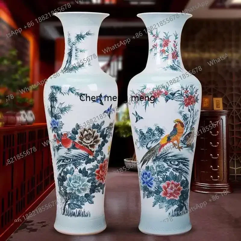 Jingdezhen ceramics large vase, living room floor engraving hand-painted porcelain vase decorative ornament