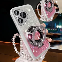 Edge 40 50 Glitter Crystal Bracelet Magnetic Phone Holder Case For Motorola Edge 40 50 Edge40 Neo Fusion Pro 5G Bracket Cover