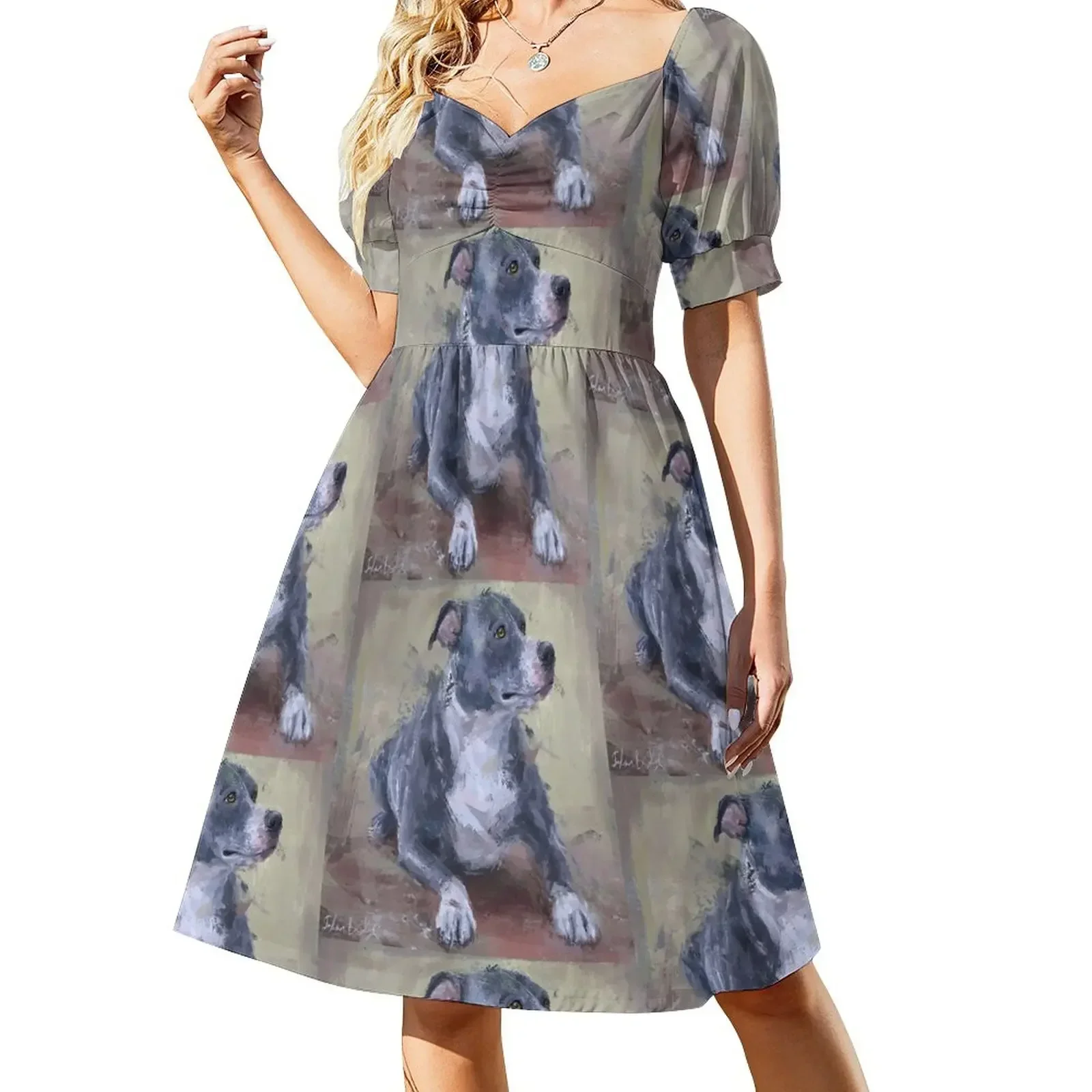 

Loose Painting of a Gray Pit Bull Sleeveless Dress dresses for women 2025 luxury designer party dresses women summer 2025 Dress