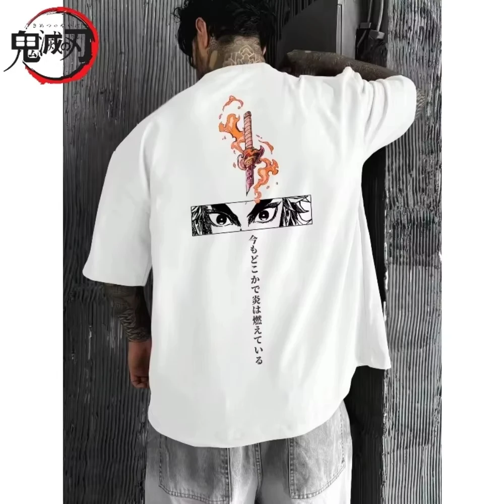 2026 New Year Devil Killer Men's T-shirt Kyojuro Rengoku Anime Summer Men's Round Neck Short Sleeved T-shirt