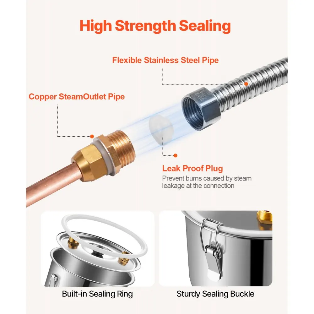 VEVOR Alcohol Still Stainless Steel Water Alcohol Distiller with Copper Coil for Fast Cooling, Dual Condenser Distiller Kit