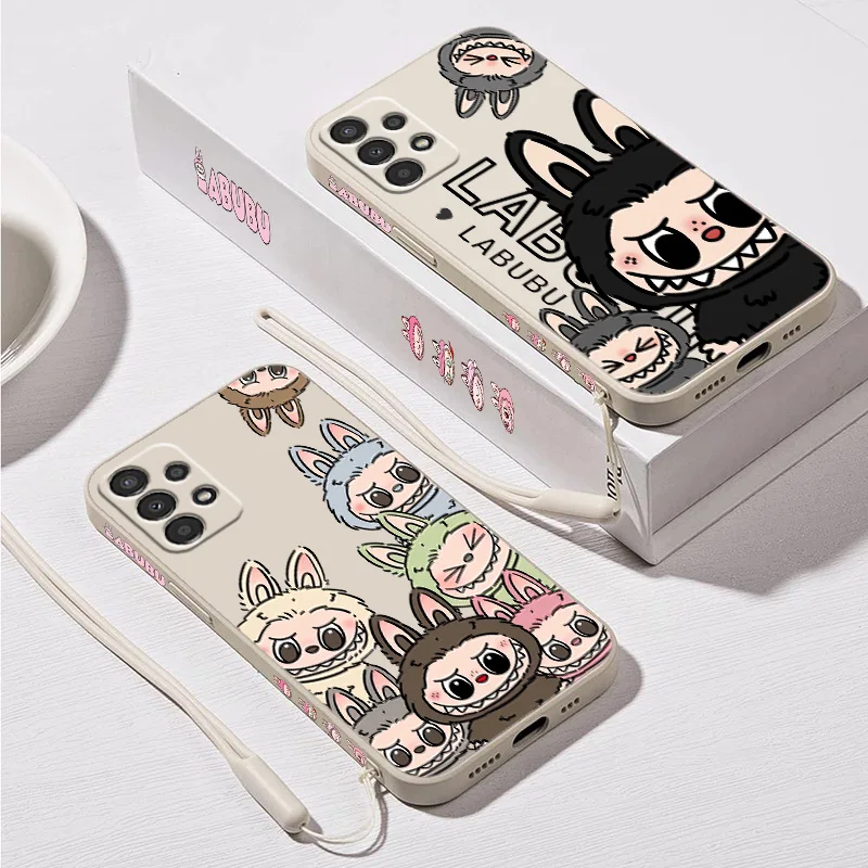 Nowe etui na telefon Kawaii Cute Labubu do Samsung A 02 03 13 14 22 23 24 32 33 34 52 53 54 72 73 Lite Liquid Left Rope Funda Cover