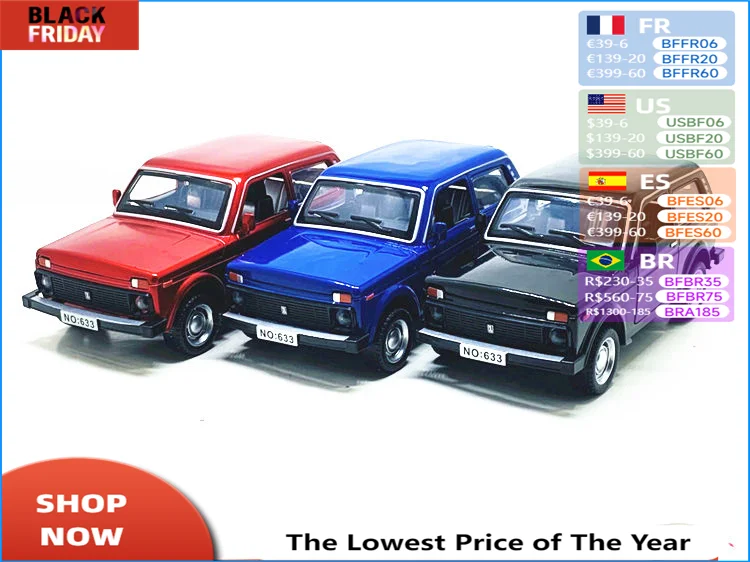 Diecast 1:32 Alloy Model Car Lada Niva Jeep Miniature Metal Retro Vehcile Classic Simulation Collection New Gift for Boy Hottoys