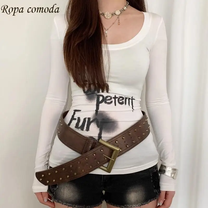 

MXMA Punk Styles Rivet Studded Waistband Wide Waist Belt For Festival And Parties