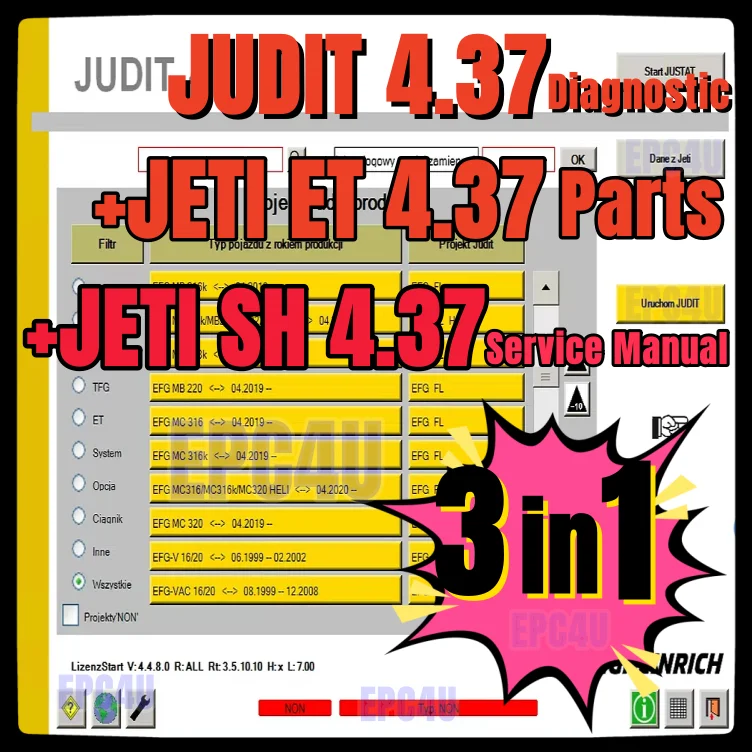 JETI-Jungheinrich Judit -4 Diagnostic Software (v4.37) + Jeti ET Parts 4.37+ Jeti SH repair manual 4.37 + Keygen