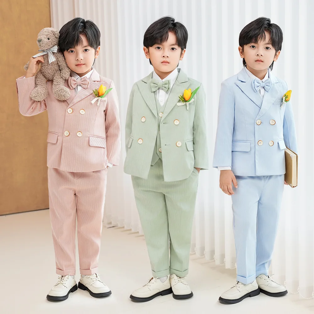 

Autumn Children Boy Wedding Suit British Gentleman Vest Pant Suit Kid Boy Piano Hosting Suit 1-10Y Boy Green Performance Costume