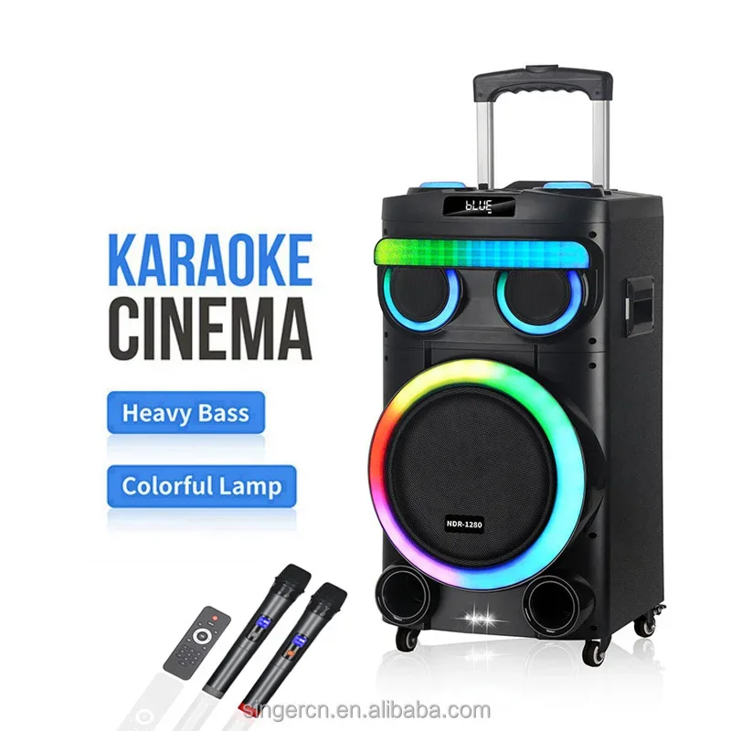 

NDR-1280 12 Inch Wireless Super Bass Speaker Wooden Box Party Boombox With Microphones