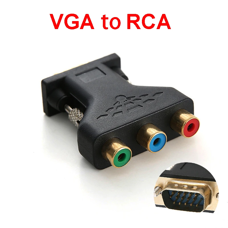 1PCS VGA to RCA Connecter Converter Male VGA to  RCA  Video Female Style Component Video Jack Adapter Plug