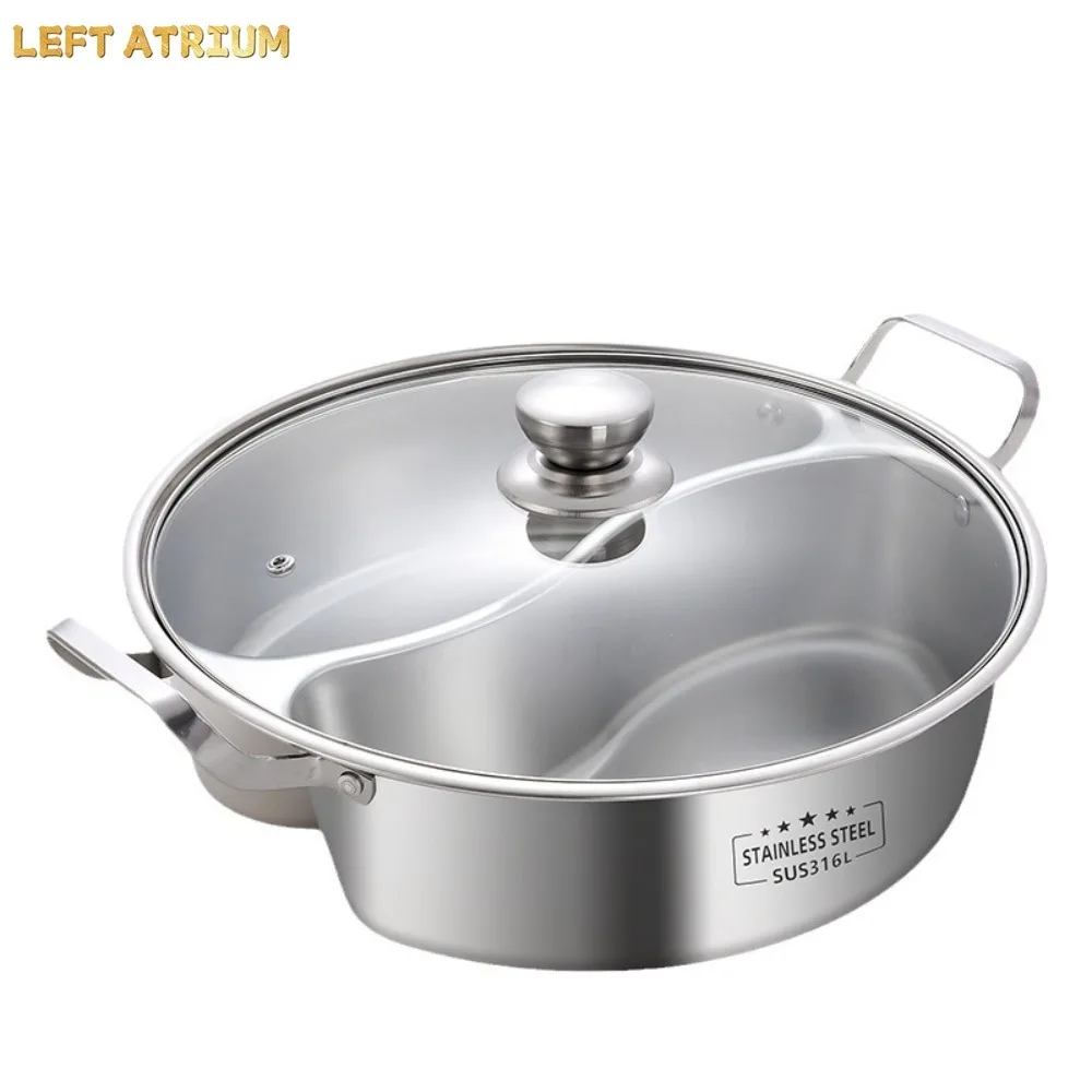 316 Stainless Steel Twin Divided Hot Pot Chinese Thicken Soup Hotpots 32/34cm Double-flavor Cooking Pot Induction Cooker