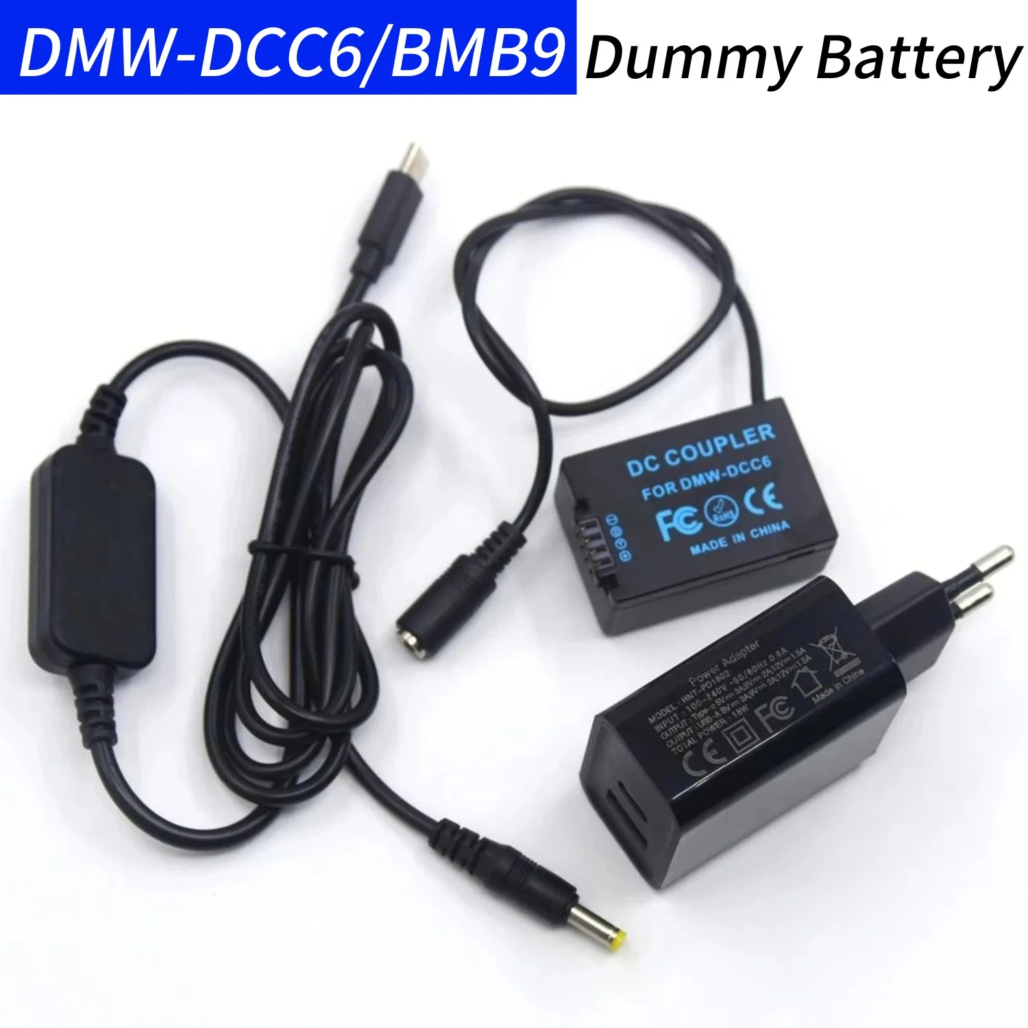 BMB9 Dummy Battery DCC6 DC Coupler&PD Type C Charger&USB-C to DC Cable for Panasonic DMC-FZFZ45 FZ60 FZ70 FZ100K FZ150K Camera