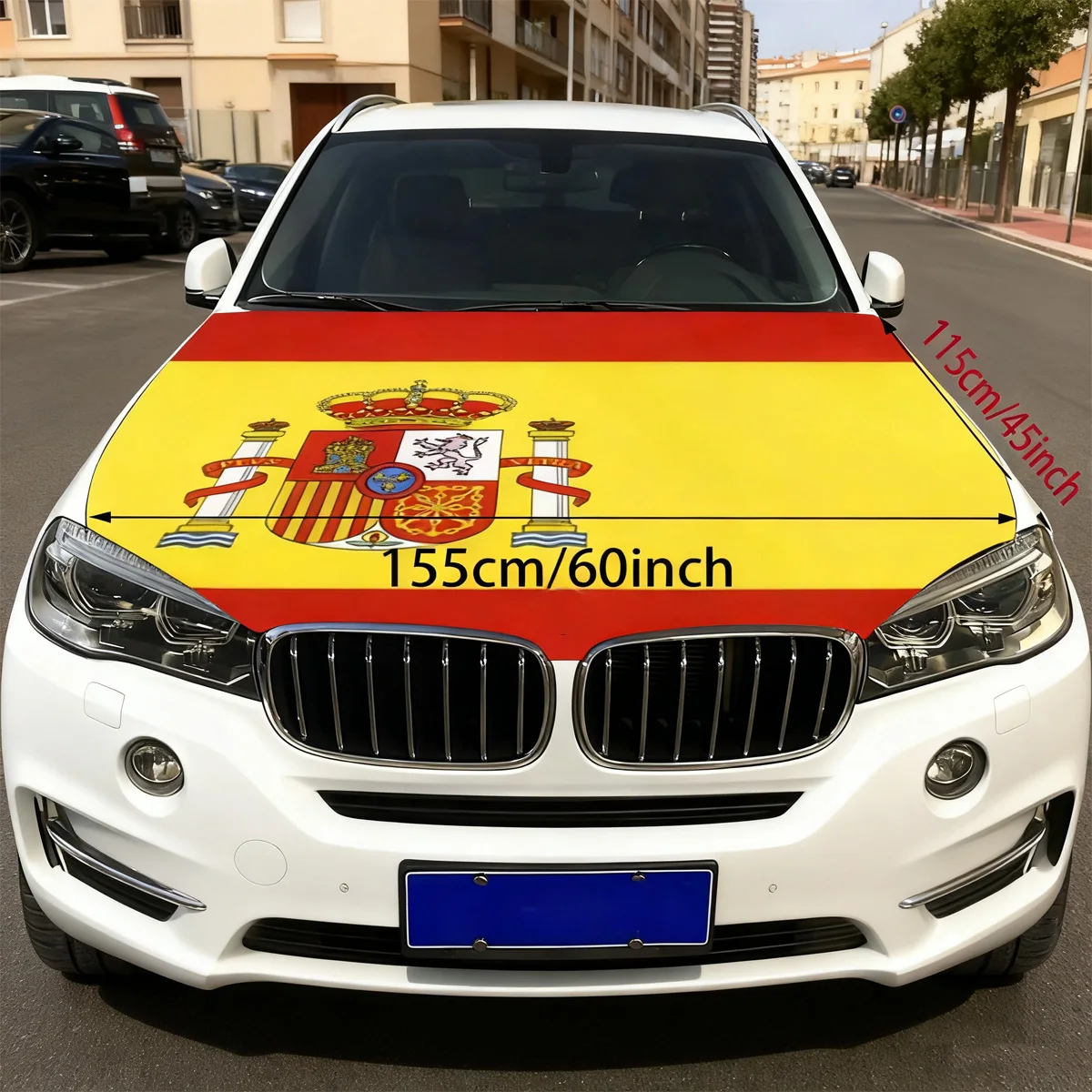 Spanish Hood Flag Cover 155 Cm X 115 Cm, Patriotic Car, for Car Decor, Spanish Flag Car Hat Banner Decoration Accessory