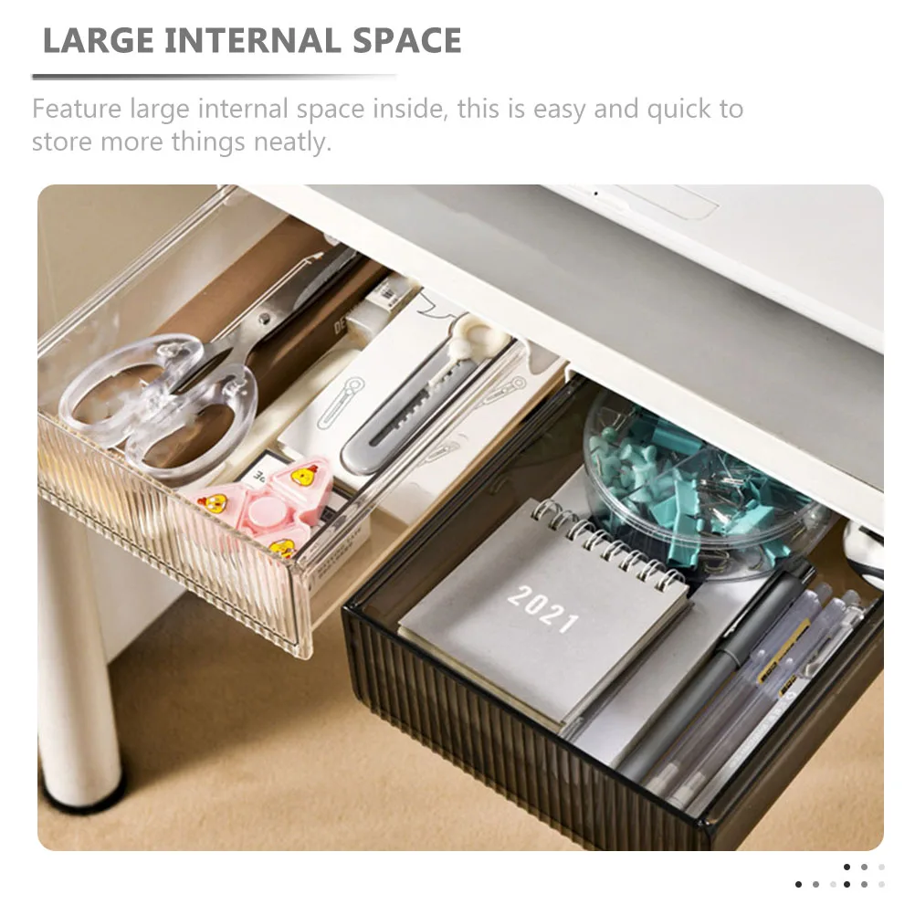 

Desktop Storage Drawer Box Office Stationery Organizer Premium Plastic Self Adhesive Tapes Easy Installation Hidden Sticky Under