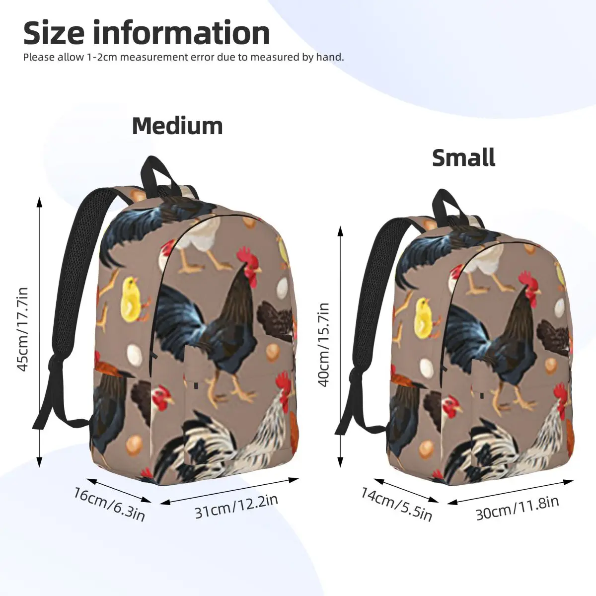 Chicken Animal Chicken Theme Backpack Daypack Large Capacity Children BookBag School Bag Shoulder Bags for Boys Girls