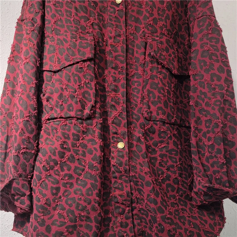 DEAT Women's Fashion Loose Lapel Single-breasted Blouse 2025 Spring New Arrival Leopard Printed Shirts Female 11A02378