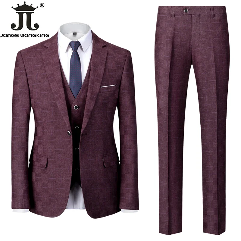 Jacket Vest Pants High -end Brand Plaid Official Business Office Suit 3Pcs or 2pcs Set Bride\'s Wedding Dress Party Male Suits