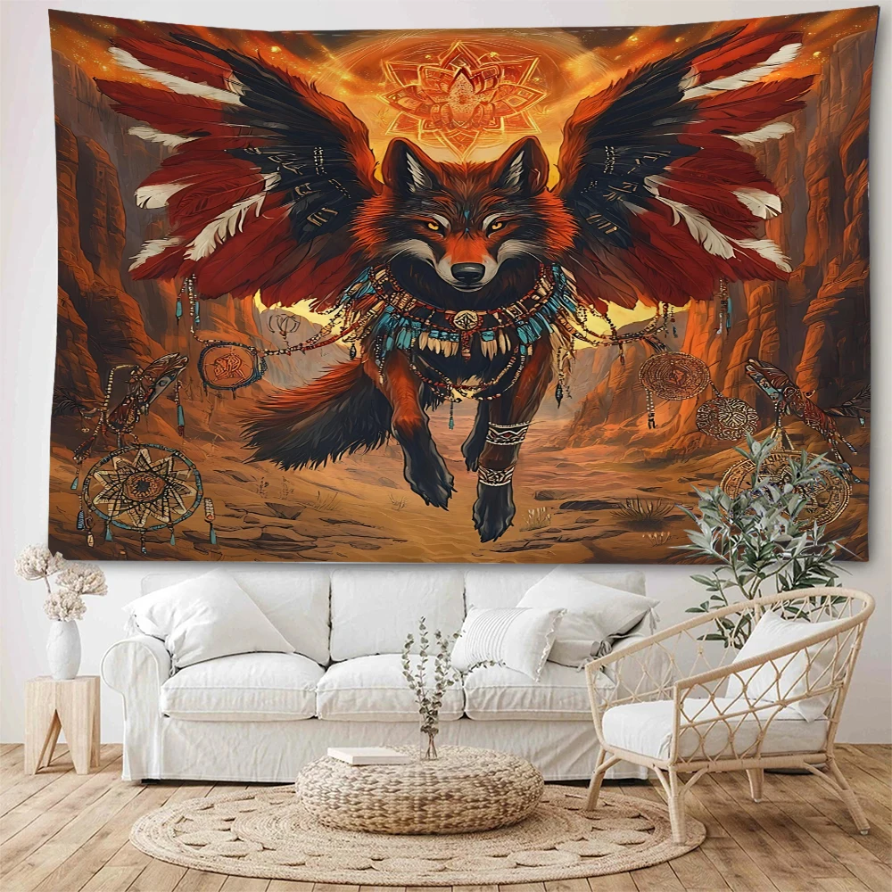 

Кинг Лесного Волка, психоделический волк фон украшения гобелен, домашний фон украшения стены гобелен