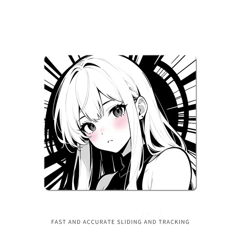 

Черно-белый стеклянный коврик для мыши в стиле аниме для девочек XS, гладкий игровой мультяшный матовый настольный коврик, закаленный FPS, офисный коврик для аксессуаров на заказ
