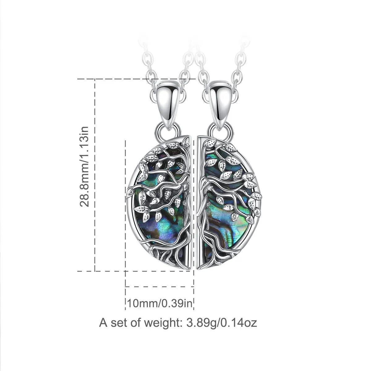 Eudora 925 Sterling Silver Tree of Life Abalone Shell Necklace Best Friends Necklace for 2 Pcs/ Set Fine Jewelry Gift for Sister