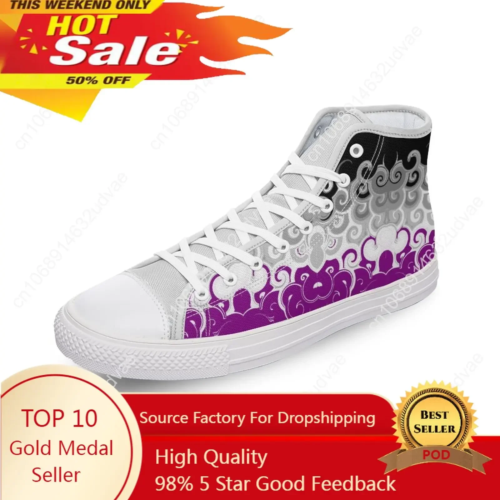 Asexual Pride High-top Canvas Shoes Diy Luxury Men's and Women's Pumps Casual Shoes Fashion Ladies Flat Sneakers Flag Zapatos