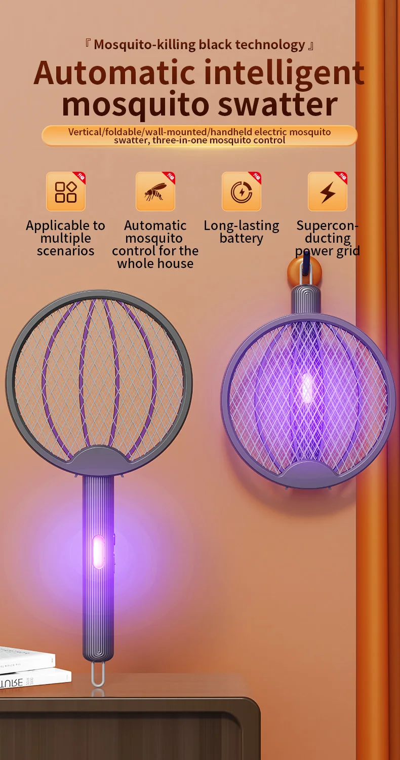 Faltbare elektrische Mückenklatsche, 3-in-1 elektrischer Mückenvernichter, Anti-Mücken-Lampe, wiederaufladbare, an der Wand montierte Mückenklatsche – Detail 1