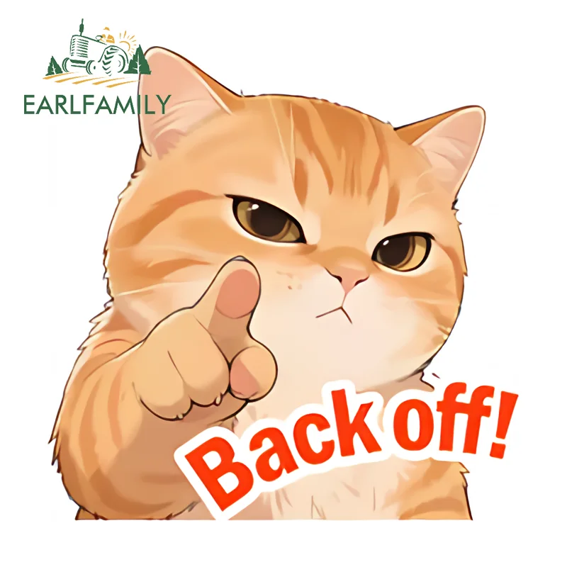 EARLFAMILY Back Off Warnning Car Stickers And Decals Cat Waterproof Windshield Computer Case Decals Sunscreen Vinyl Car Door