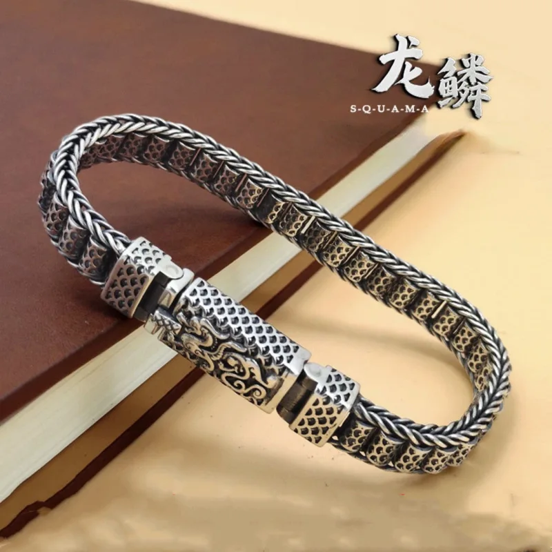 Enamel bracelet handcrafted with a rotating dragon scale design featuring a traditional ethnic and hip-hop style