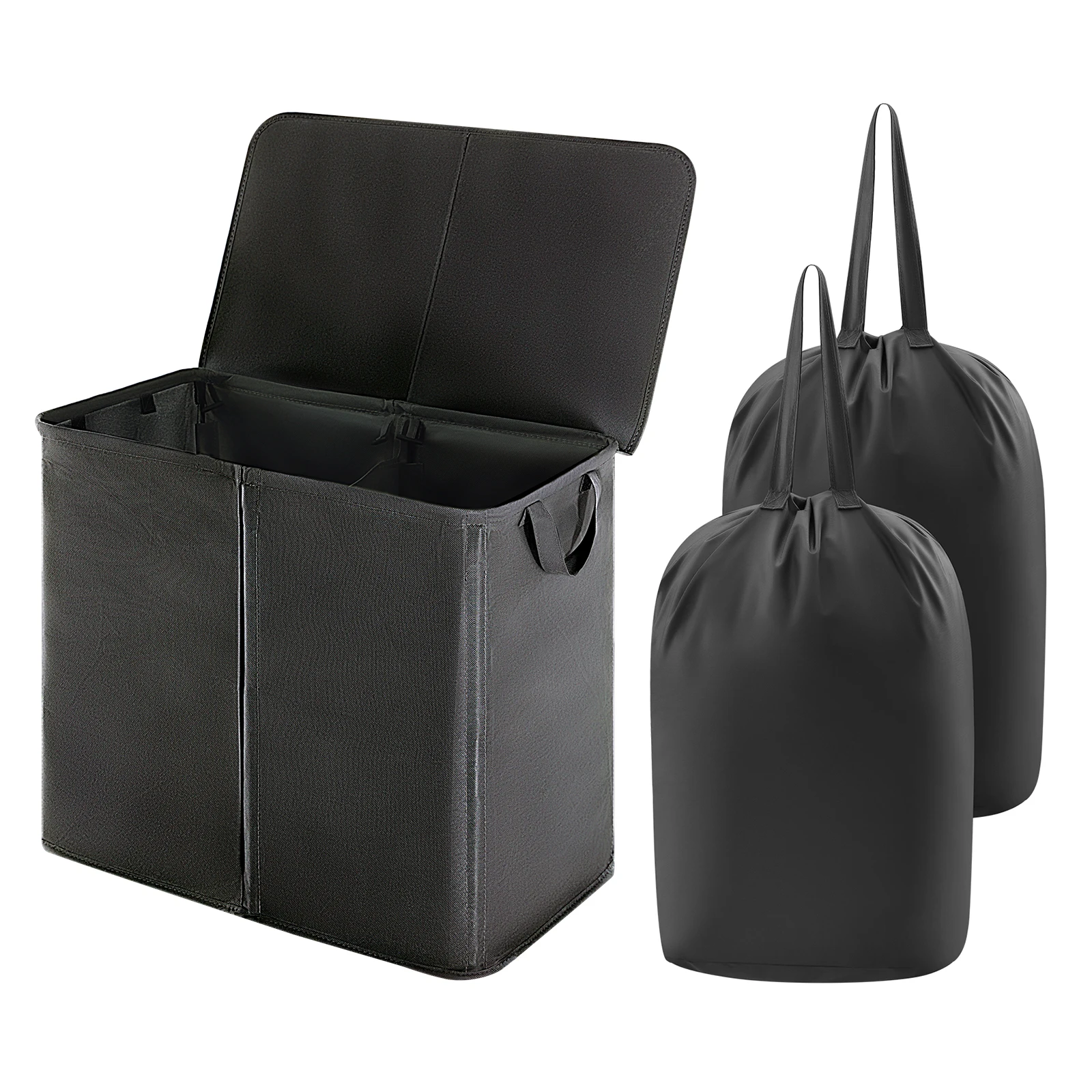 

Двойная корзина для белья с крышкой и съемными мешками для белья, разделенная корзина для белья с ручками, большая отдельная корзина для одежды