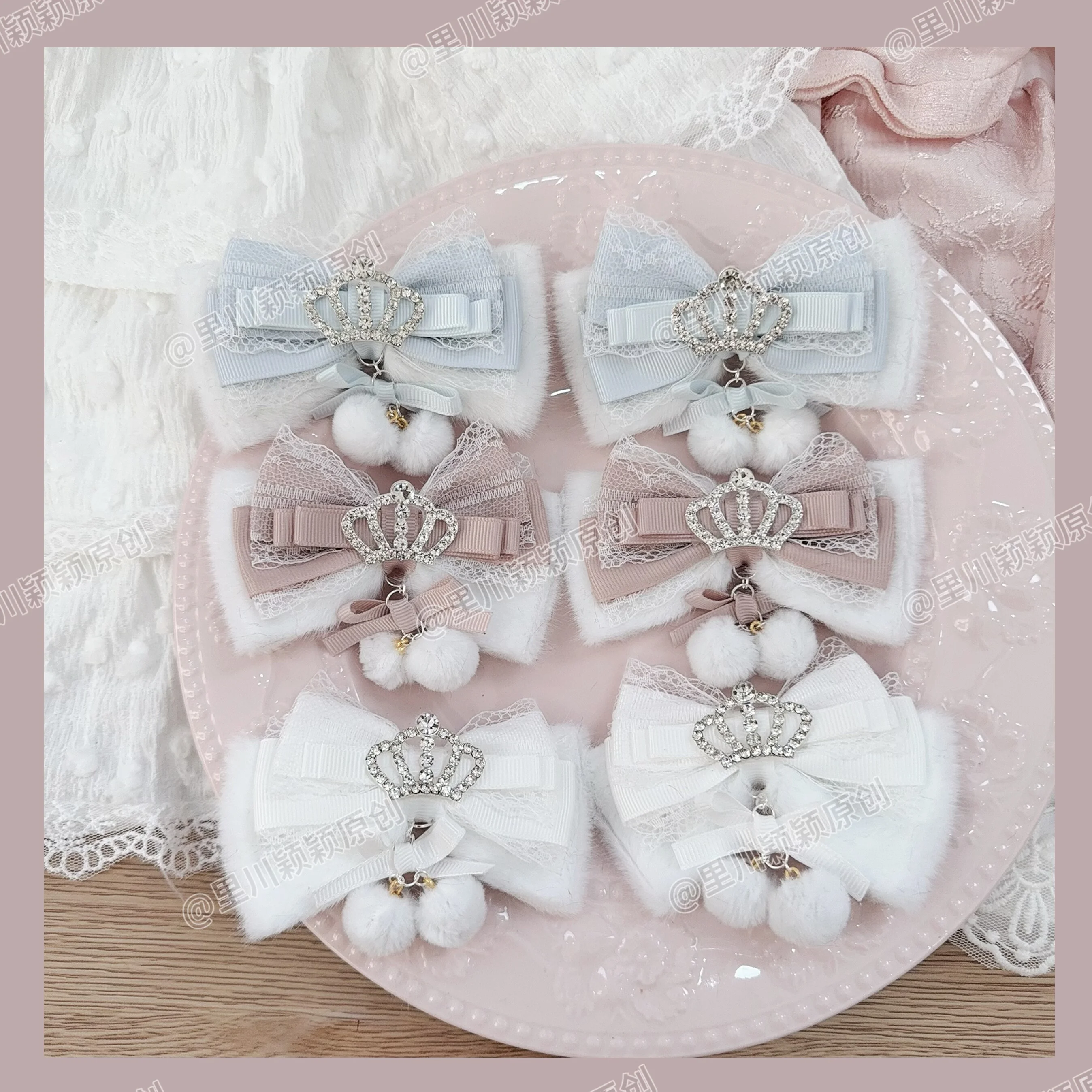 

Handmade Mass-produced Lolita Small Snowball Japanese Plush Edge Clip New Year's Hair Accessories Girl Autumn and Winter Models
