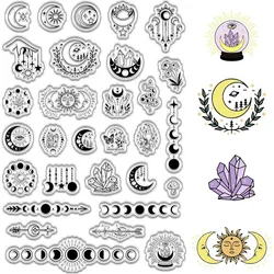 1Sheet Tarot Moon Phase Clear Rubber Stamp Sun Crystal Vintage Transparent Silicone Seals Stamp Retro for Journaling Card Making