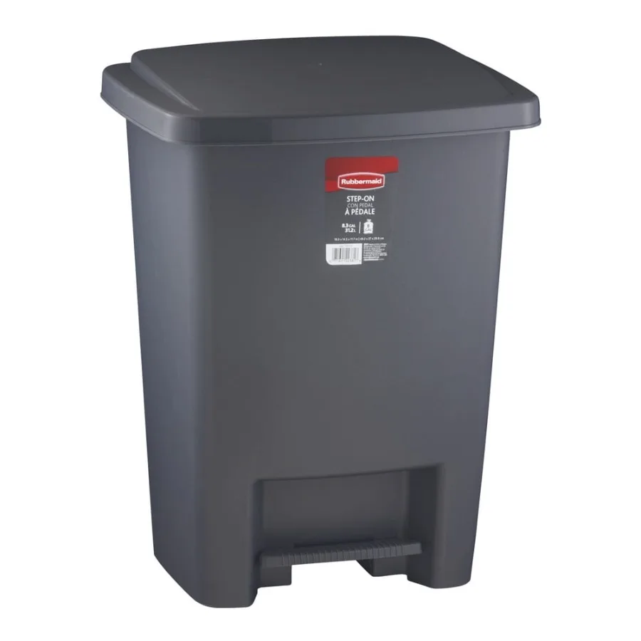 

8.3 Gallon Step-on Plastic Kitchen Trash Can with Metallic Finish for Modern Home Use Easy Foot-Operated Lid Durable and Stylis