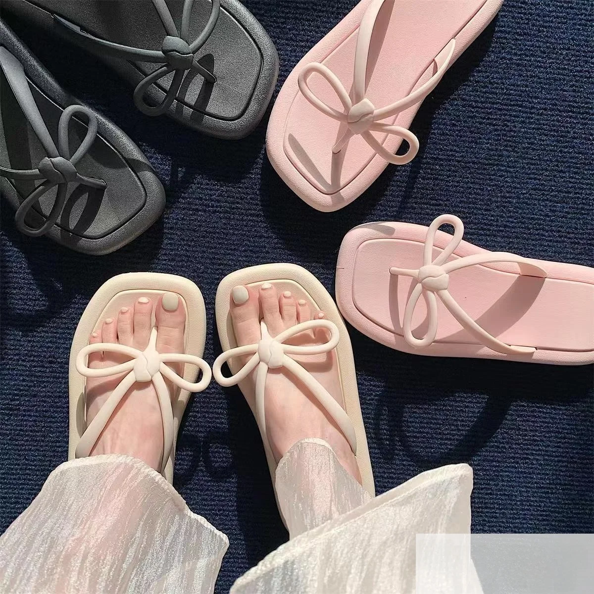 Summer  Knot Sandals Women's Flip Flops Soft Bottom Beach Holiday Thong Slippers Korean Style PVC Material